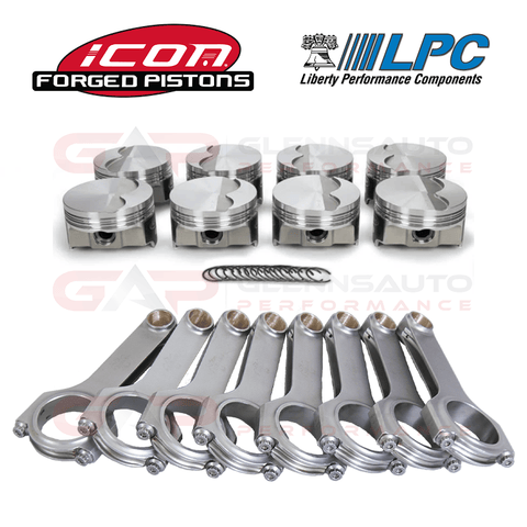 ICON "Low Buck" Forged Piston & H-Beam Rod Kit for Stock Crank Gen 3/4 LS - Set of 8