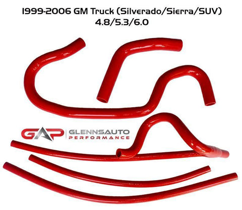 Glenn's Auto Performance Red / No 99-07 GM Truck Silicone Radiator Hose Kit 4.8/5.3/6.0